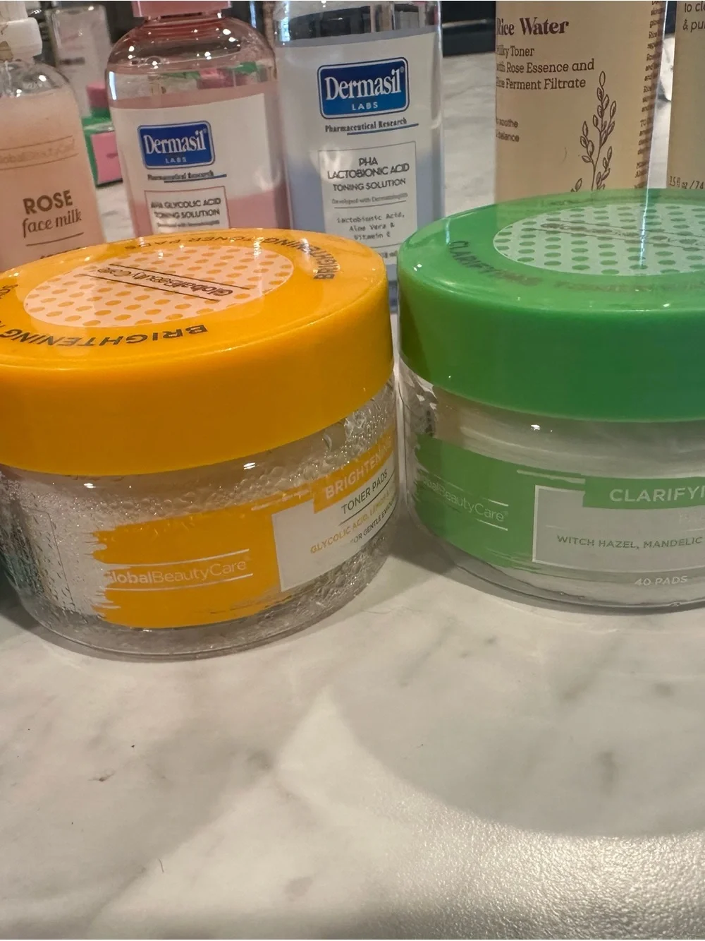 Bundle of facial toner pads, eye masks, and serums